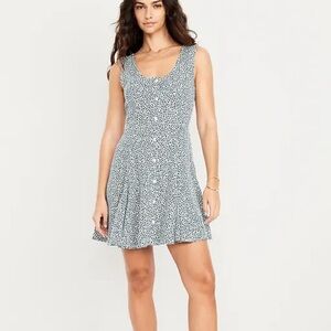 Old Navy Black Ditsy Floral Sleeveless Fit Flare Button Front Mini Dress M Tall
